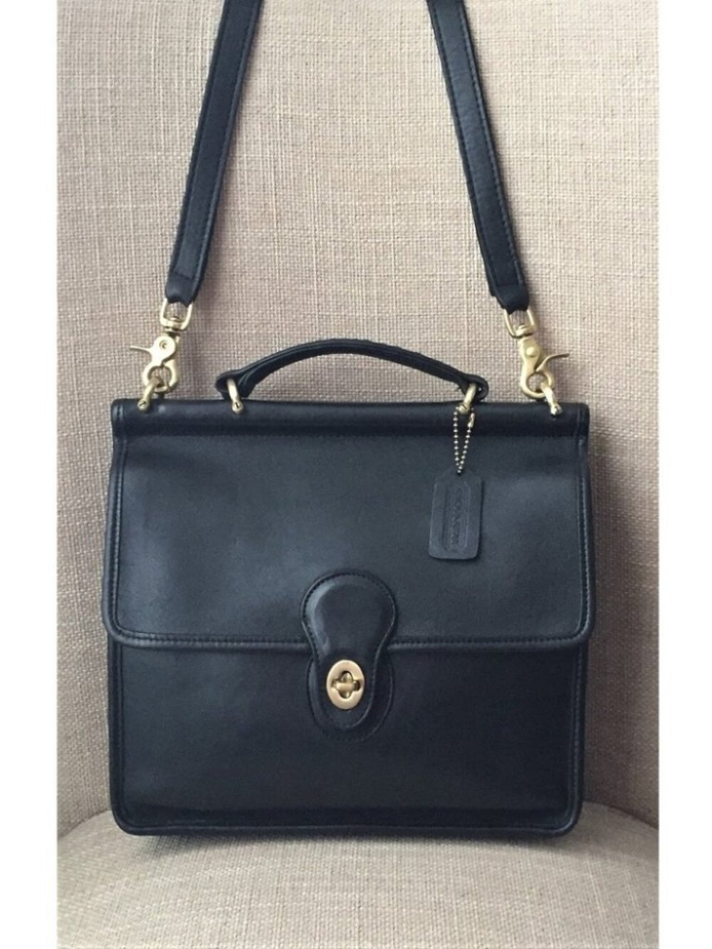 Coach Vintage Willis Black Leather Crossbody Top Handle Satchel Purse - Picture 2 of 9